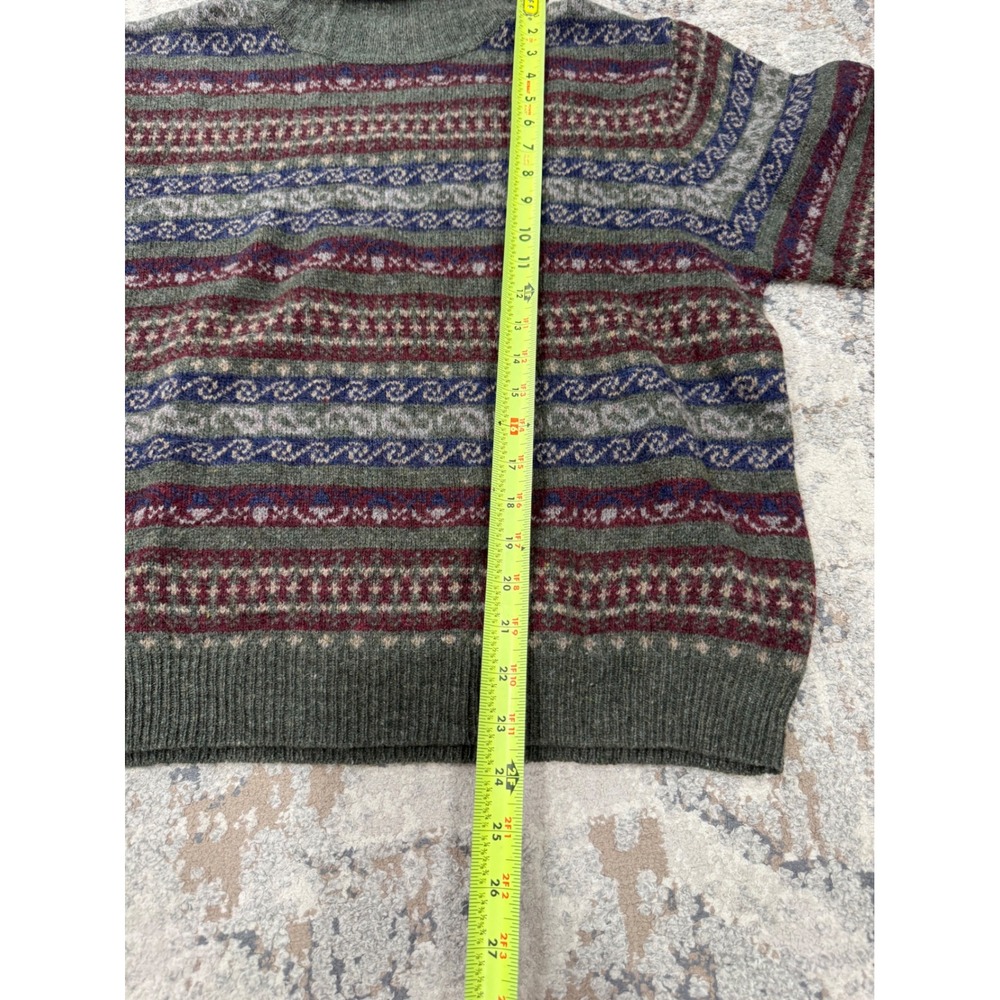 Eddie Bauer Vintage Wool Alpaca Fair Isle Turtleneck Sweater Green Mens Medium - Picture 4 of 7